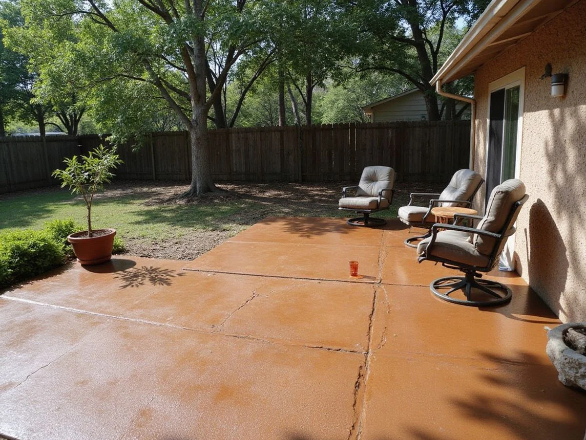 Stained and textured concrete patio after resurfacing