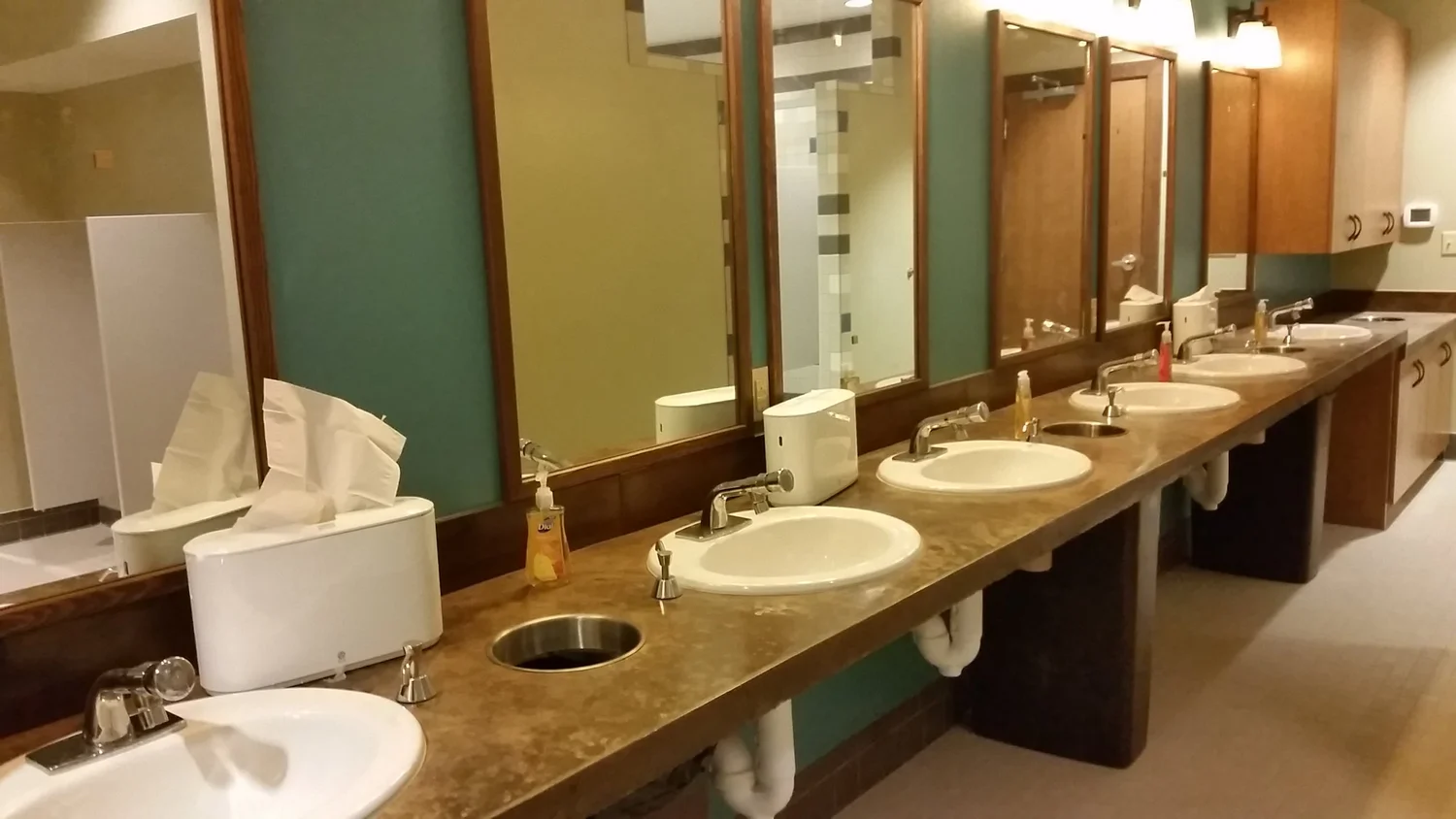 Concrete vanity tops with multiple basins at a camp facility
